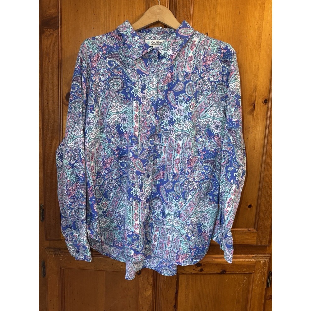 Coolibar Women's XXL Long Sleeve Shirt Button Up UPF 50+ Sun Protection Rhodes